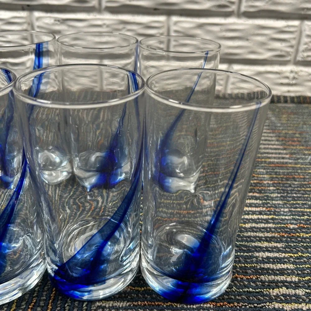 Libbey Impressions Tumblers 16.7 oz Blue Ribbon Swirl Drinking Glasses Set of 8